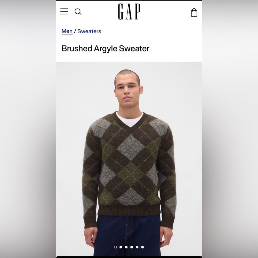 GAP Brushed Argyle Sweater Men Size Large Green